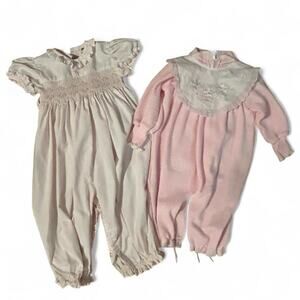 Adorable vintage 90s lot of baby rompers with embroidery, smocking, ruffles 18 m